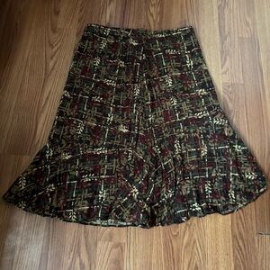 LOFT Black Green Midi A-line Skirt Y2k‎ Work Size 4P Vintage